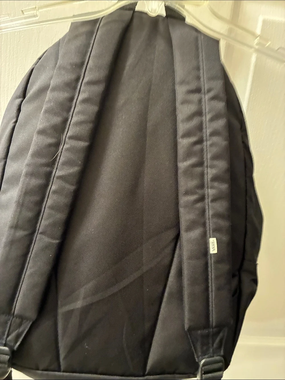 Vans Black Checkerboard Backpack with Red Rose Accents